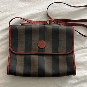 Fendi stripe crossbody with brown leather strap